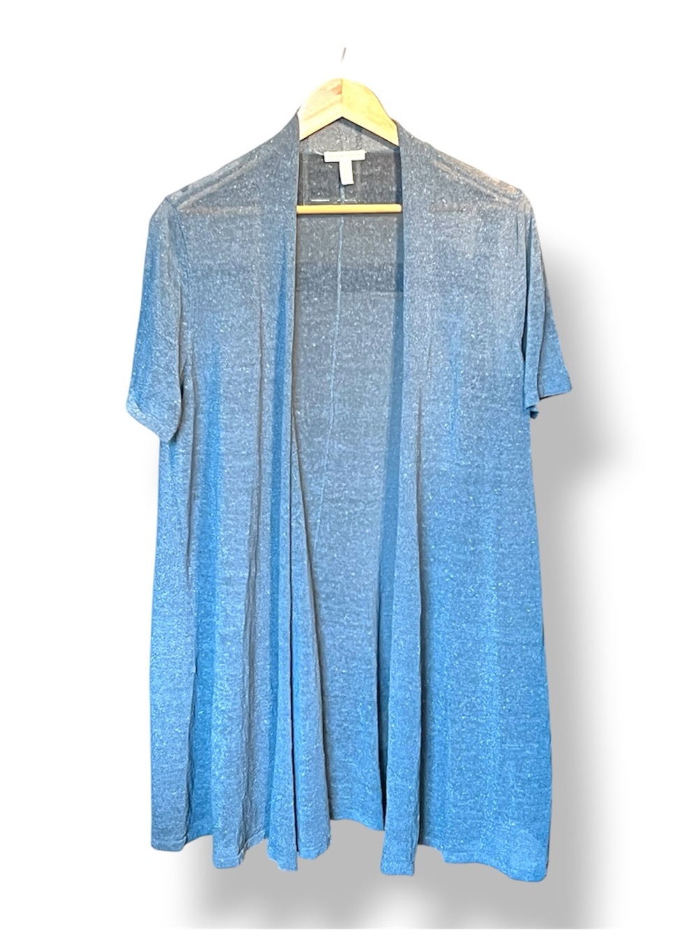 Eileen Fisher Open Front Summer Cardigan in Light Blue 58% Organic Line. - Picture 3 of 9